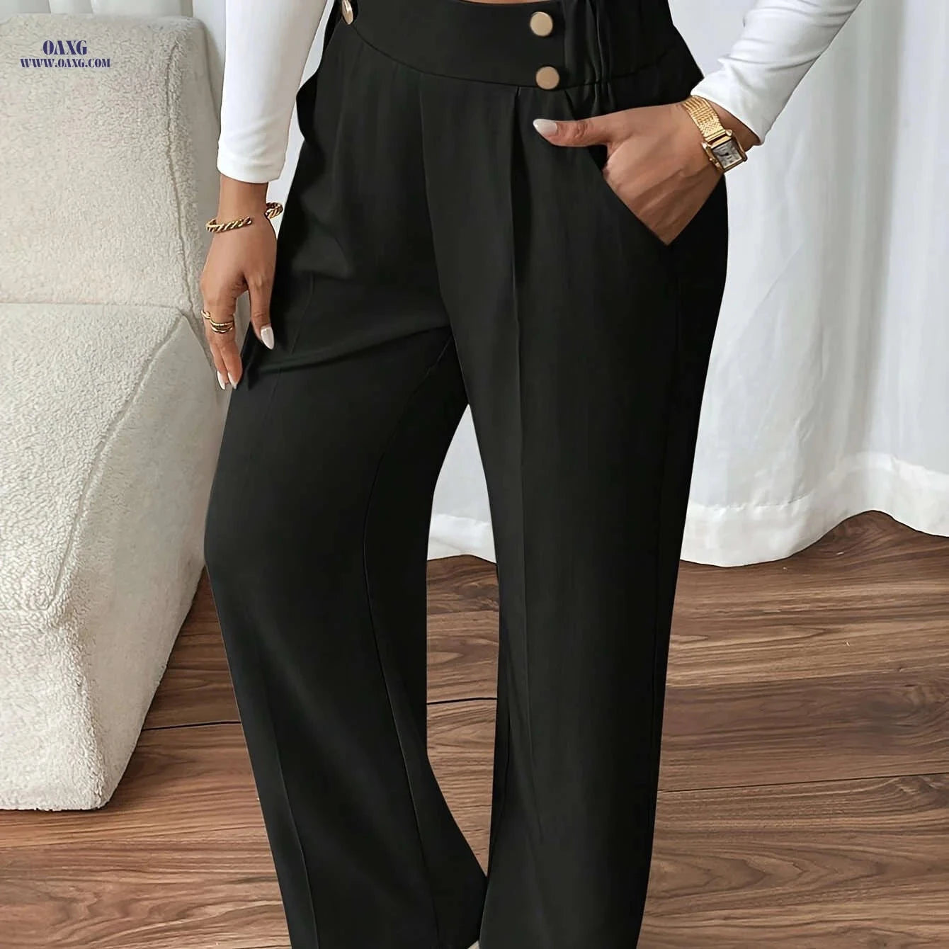 Elegant Wide-Leg Pants for Women - High Waist, Casual Style   OAXG 