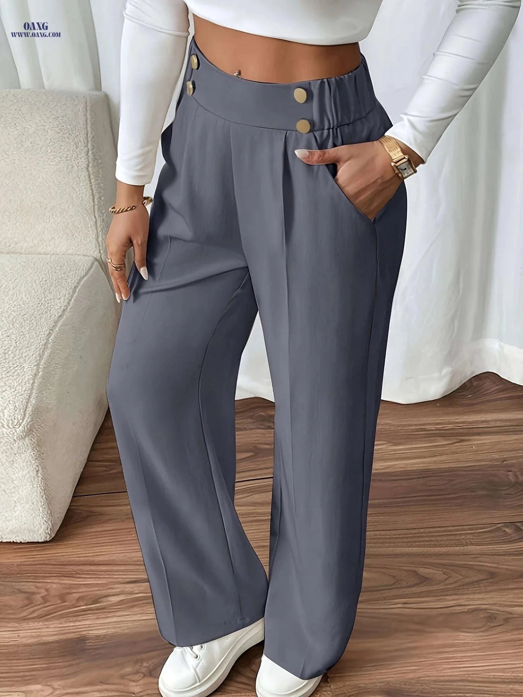 Elegant Wide-Leg Pants for Women - High Waist, Casual Style   OAXG 