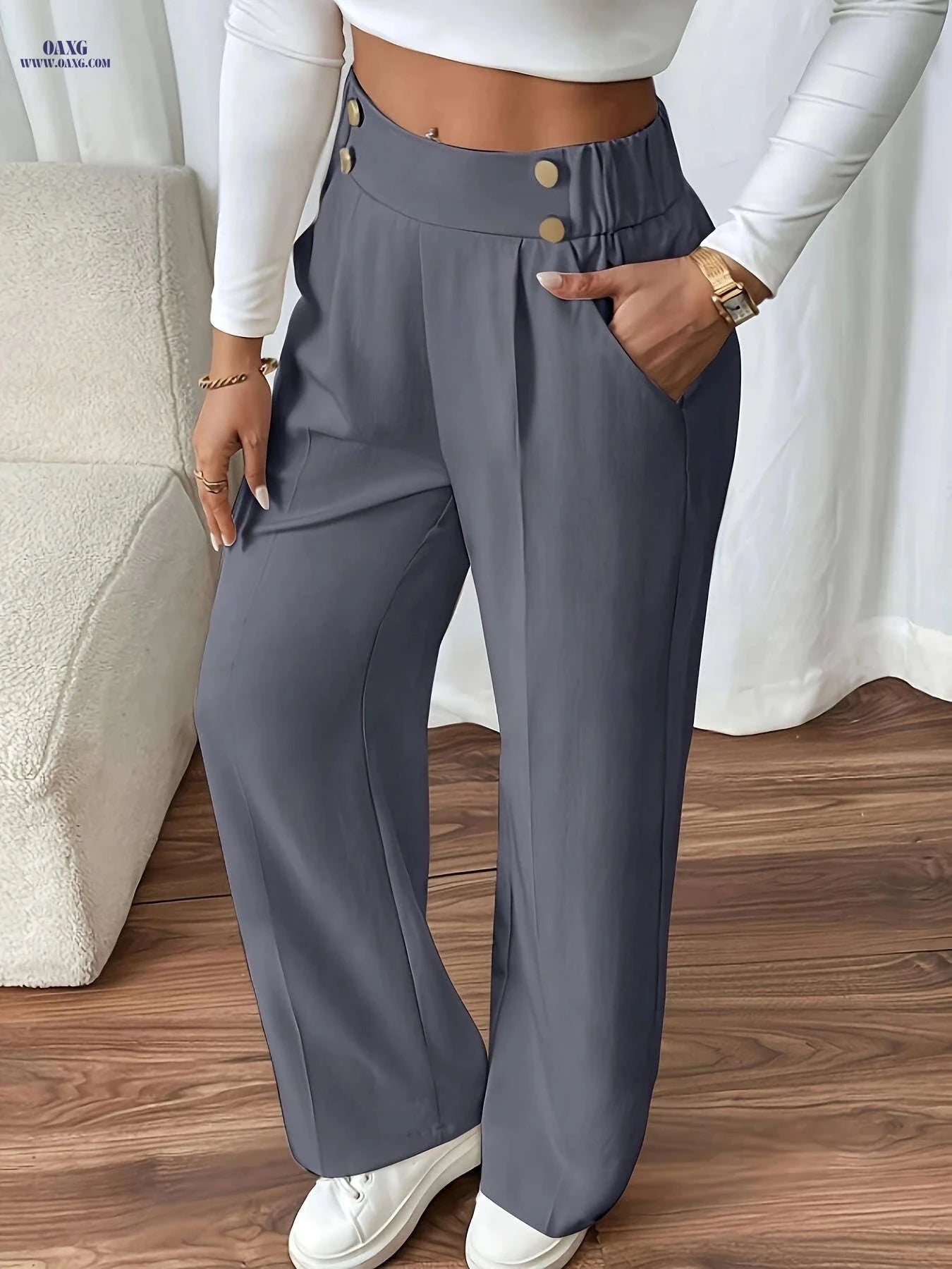 Elegant Wide-Leg Pants for Women - High Waist, Casual Style   OAXG 