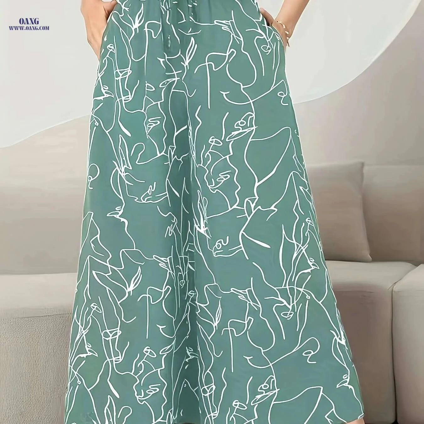 Elegant Wide Leg Pants for Women - Loose Drawstring Style with Pockets   OAXG 