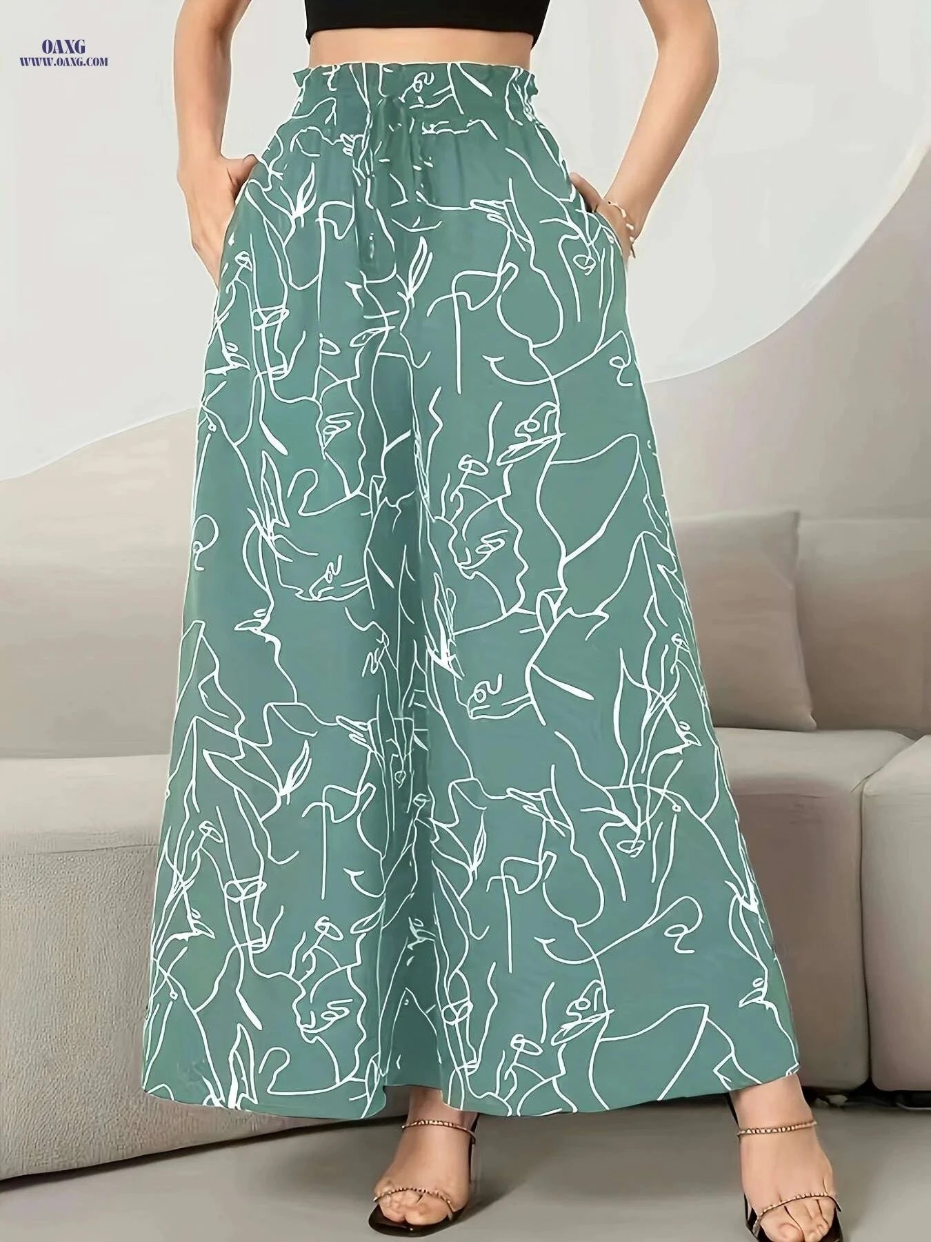 Elegant Wide Leg Pants for Women - Loose Drawstring Style with Pockets   OAXG 