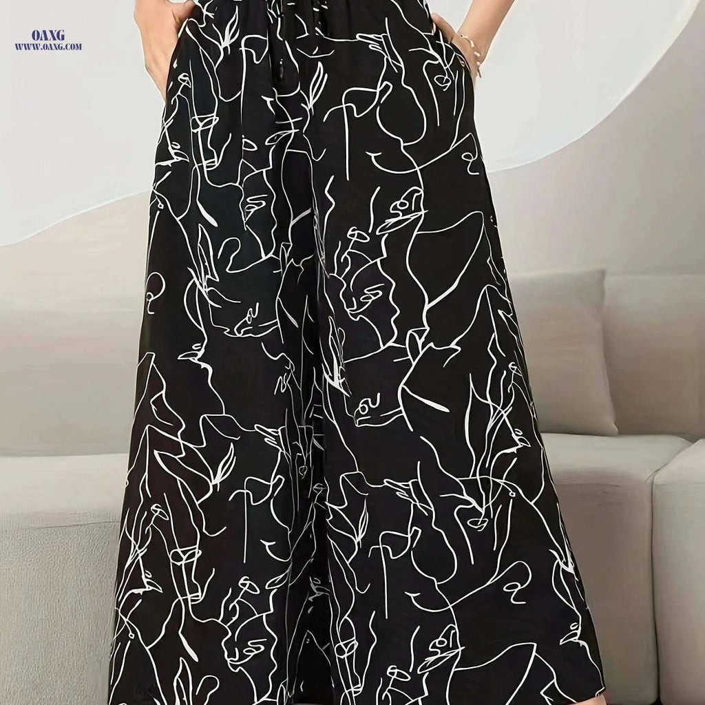 Elegant Wide Leg Pants for Women - Loose Drawstring Style with Pockets   OAXG 