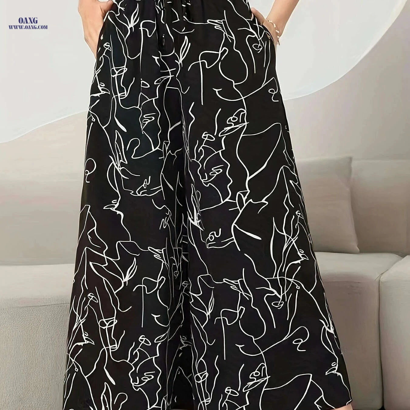 Elegant Wide Leg Pants for Women - Loose Drawstring Style with Pockets   OAXG 