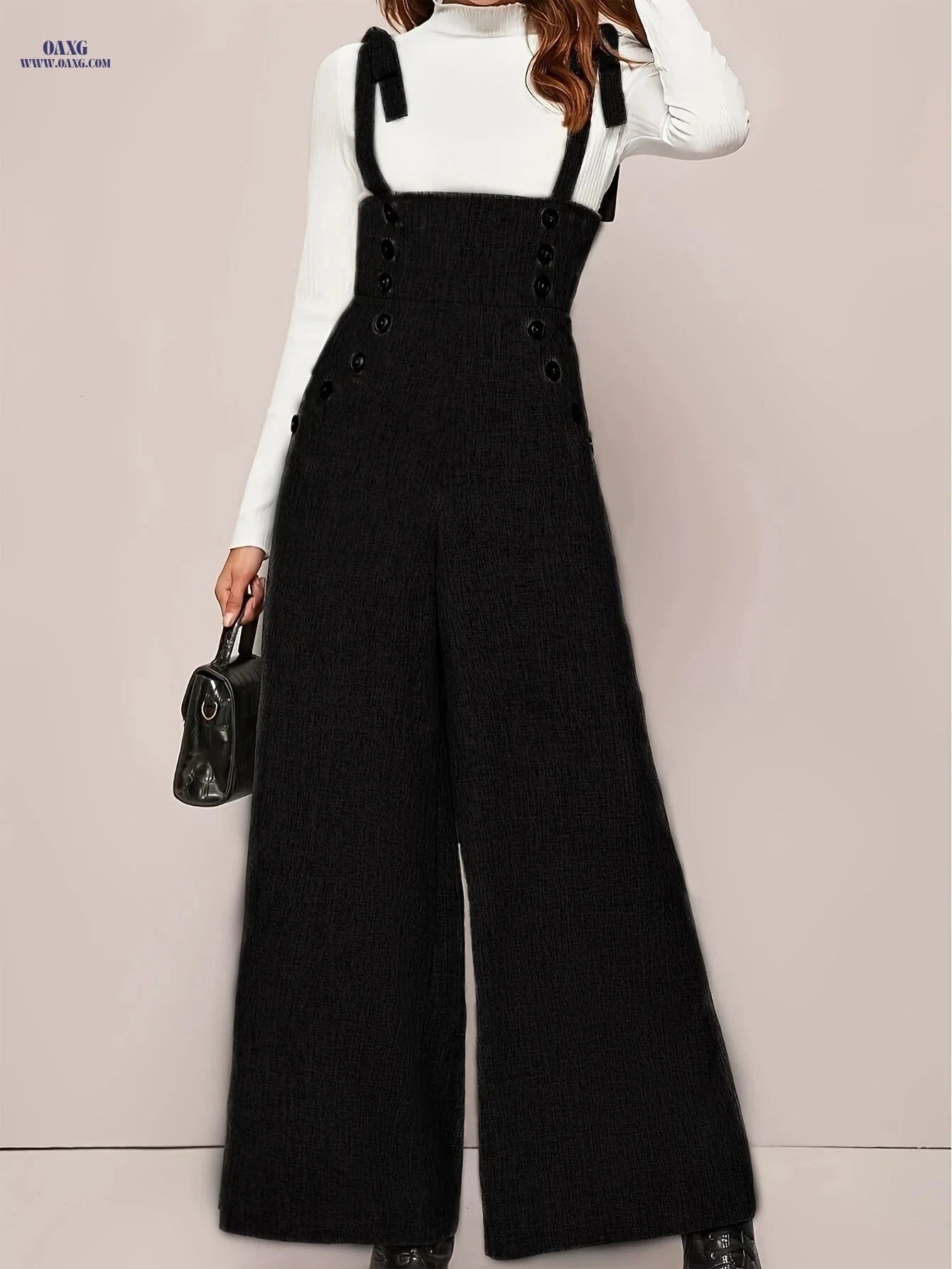 Elegant Wide-Leg Strap Jumpsuit - Thoughtful Directional Button Design   OAXG 