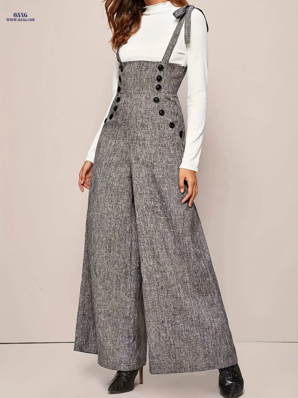 Elegant Wide-Leg Strap Jumpsuit - Thoughtful Directional Button Design   OAXG 
