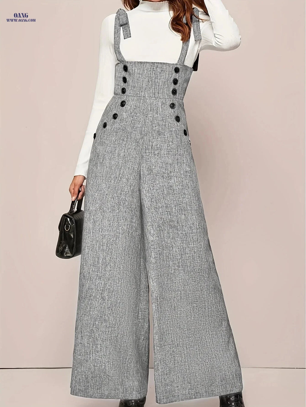 Elegant Wide-Leg Strap Jumpsuit - Thoughtful Directional Button Design   OAXG 