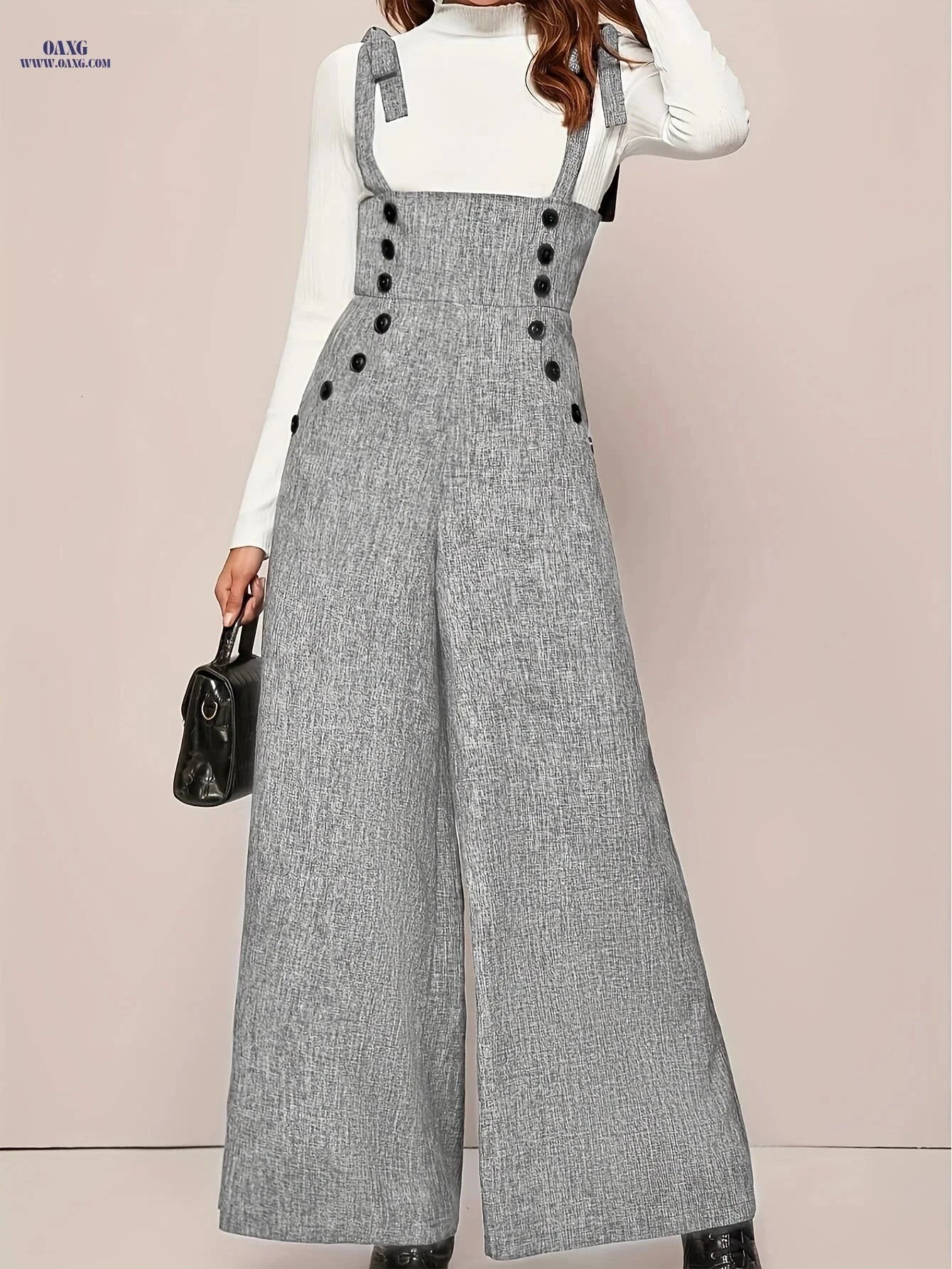 Elegant Wide-Leg Strap Jumpsuit - Thoughtful Directional Button Design   OAXG 