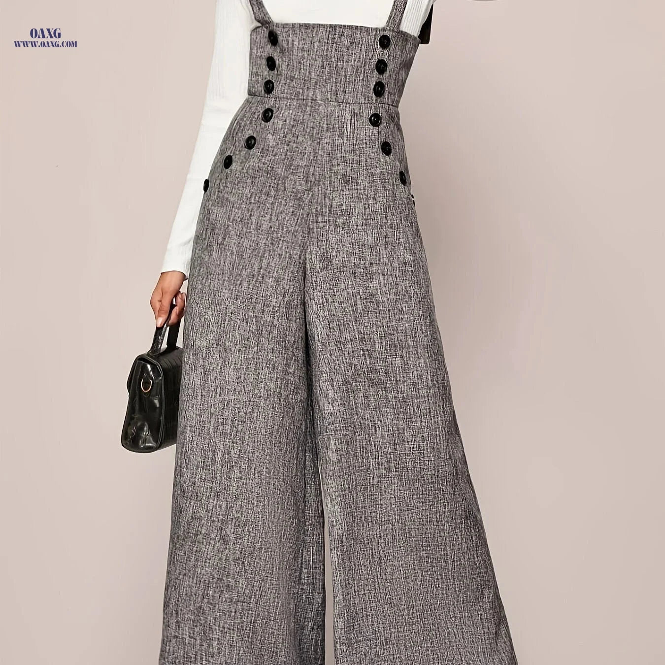 Elegant Wide-Leg Strap Jumpsuit - Thoughtful Directional Button Design   OAXG Grey / S