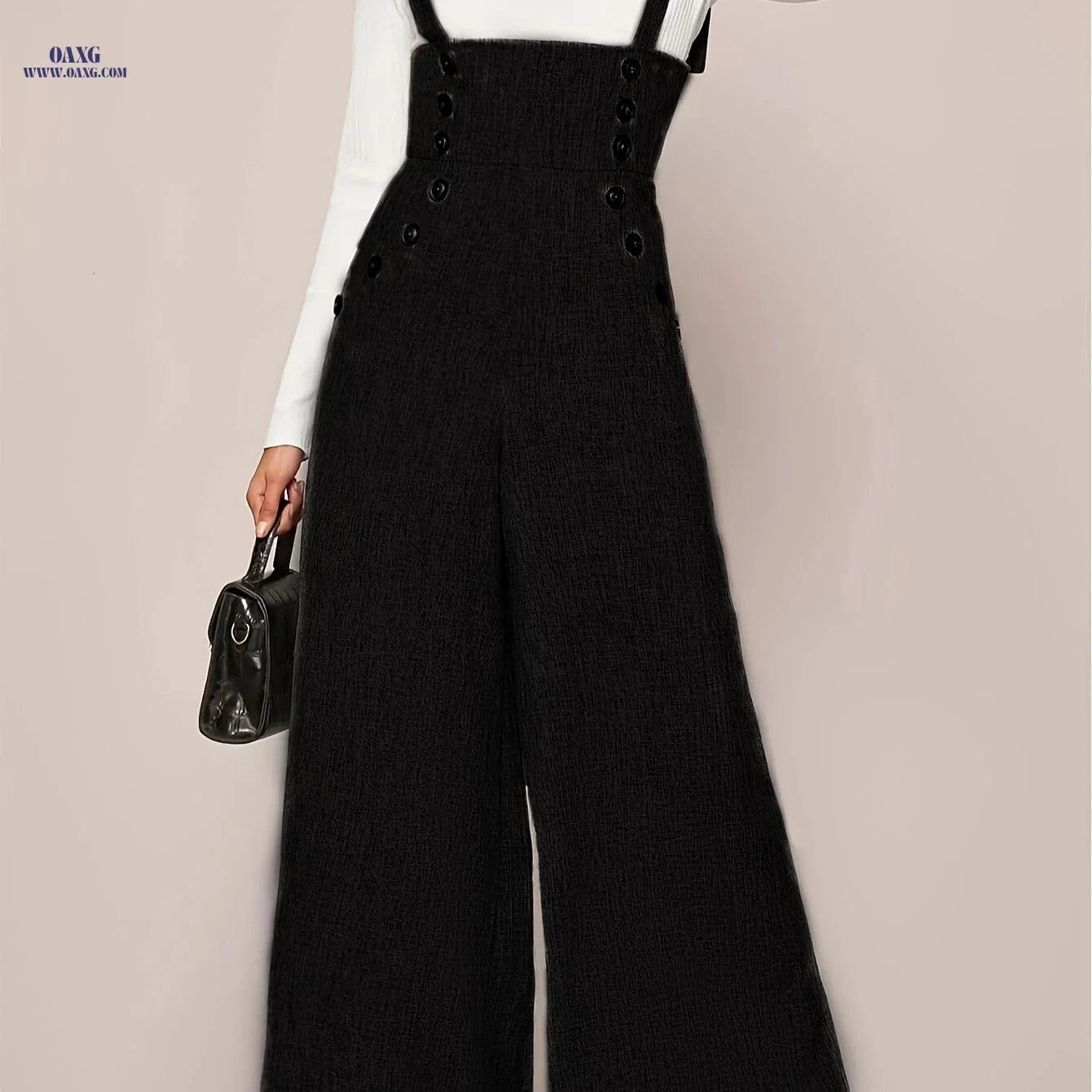 Elegant Wide-Leg Strap Jumpsuit - Thoughtful Directional Button Design   OAXG Grey / S