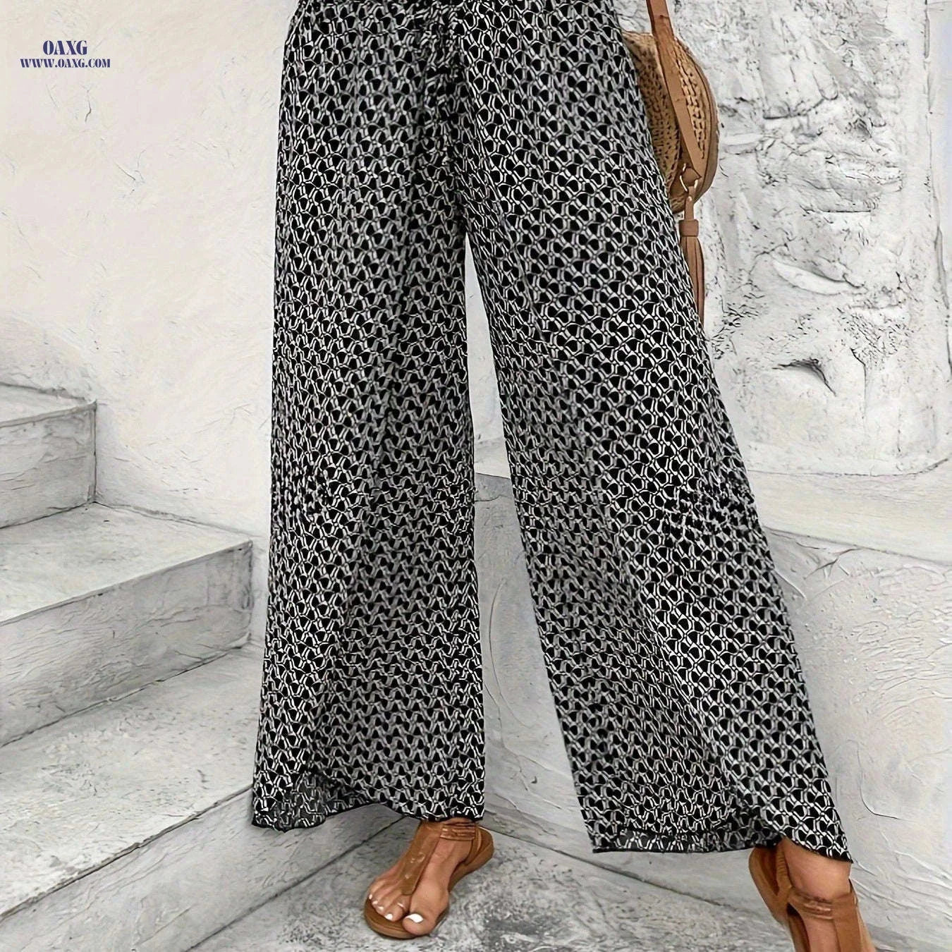 Elegant Wide-Leg Tulip Hem Pants - Tied Waist, Summer Style   OAXG 