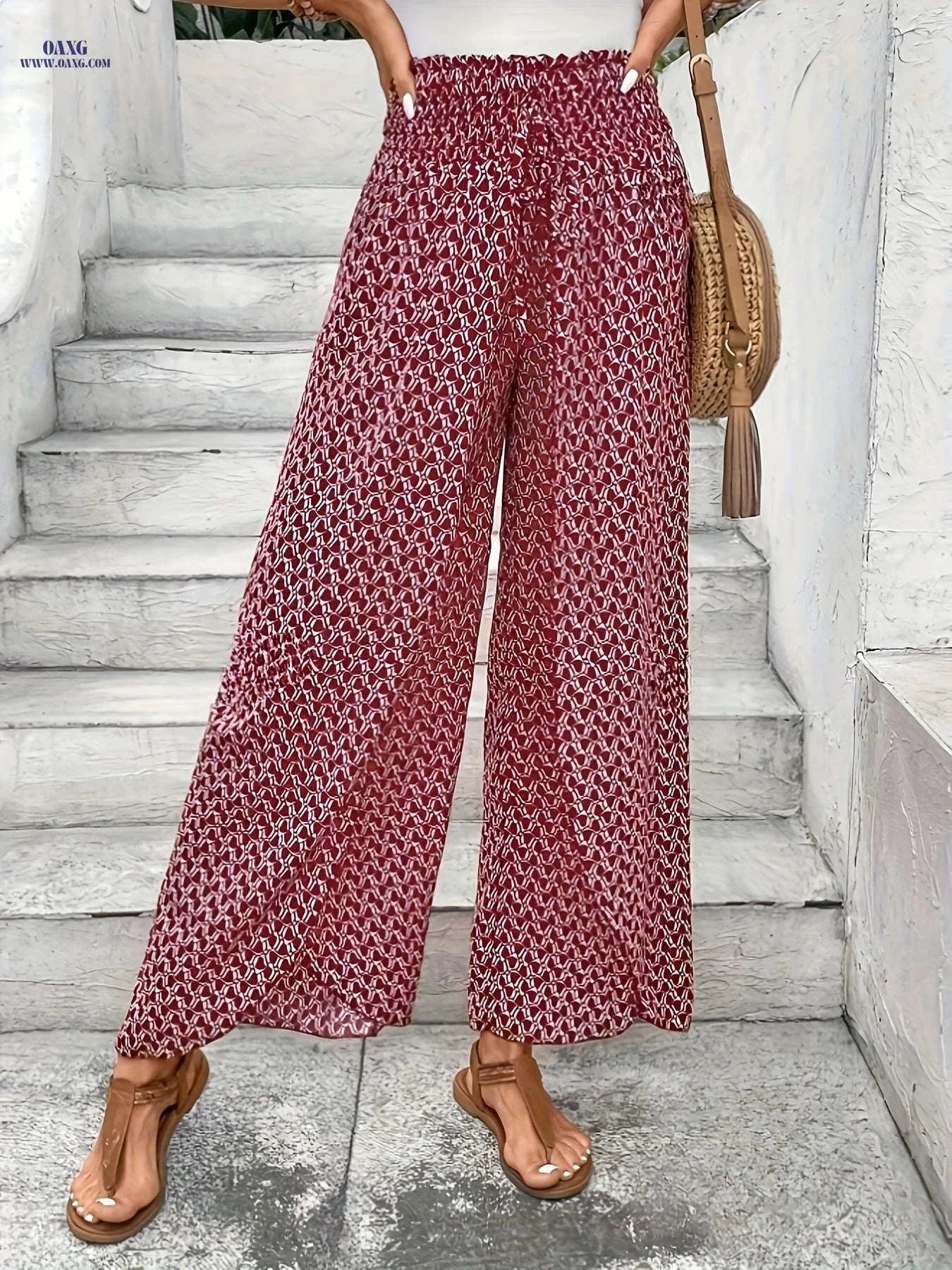 Elegant Wide-Leg Tulip Hem Pants - Tied Waist, Summer Style   OAXG 