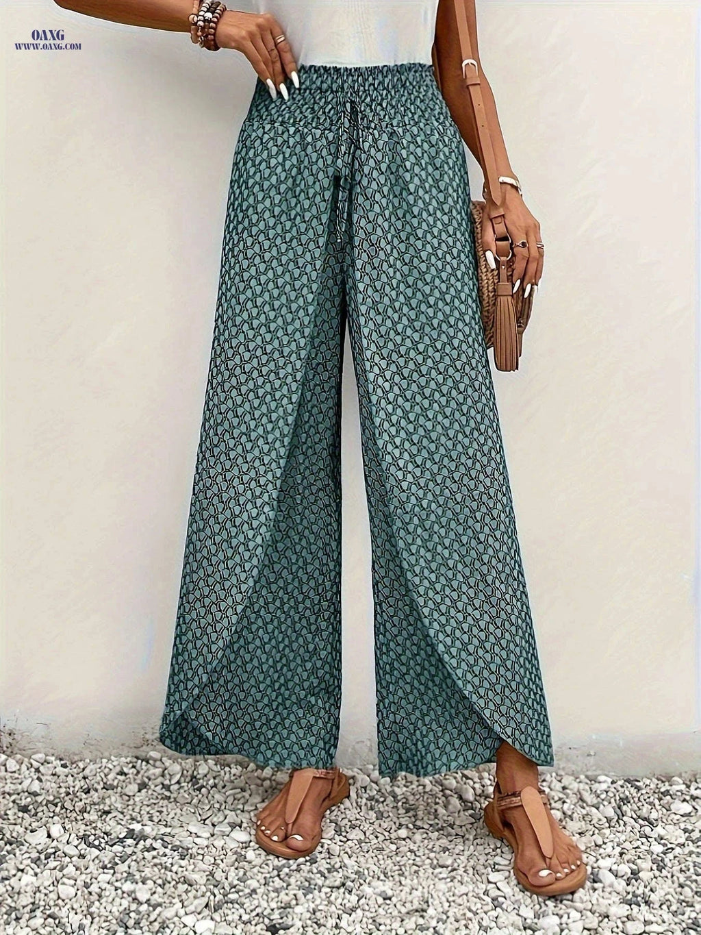 Elegant Wide-Leg Tulip Hem Pants - Tied Waist, Summer Style   OAXG 