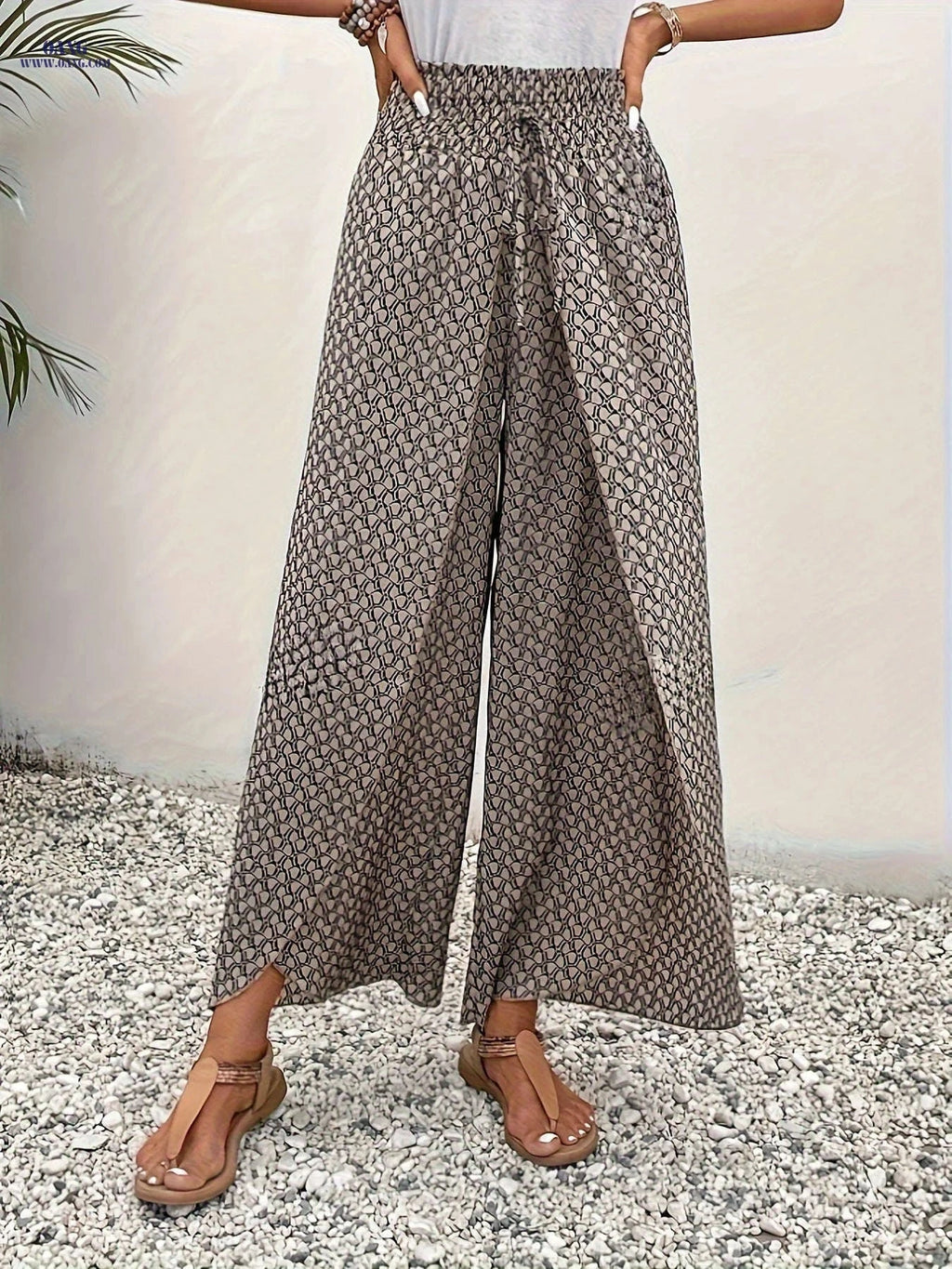 Elegant Wide-Leg Tulip Hem Pants - Tied Waist, Summer Style   OAXG 
