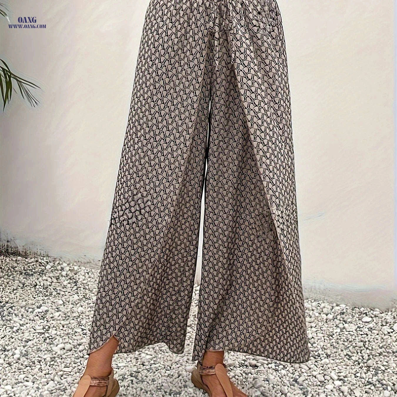 Elegant Wide-Leg Tulip Hem Pants - Tied Waist, Summer Style   OAXG 