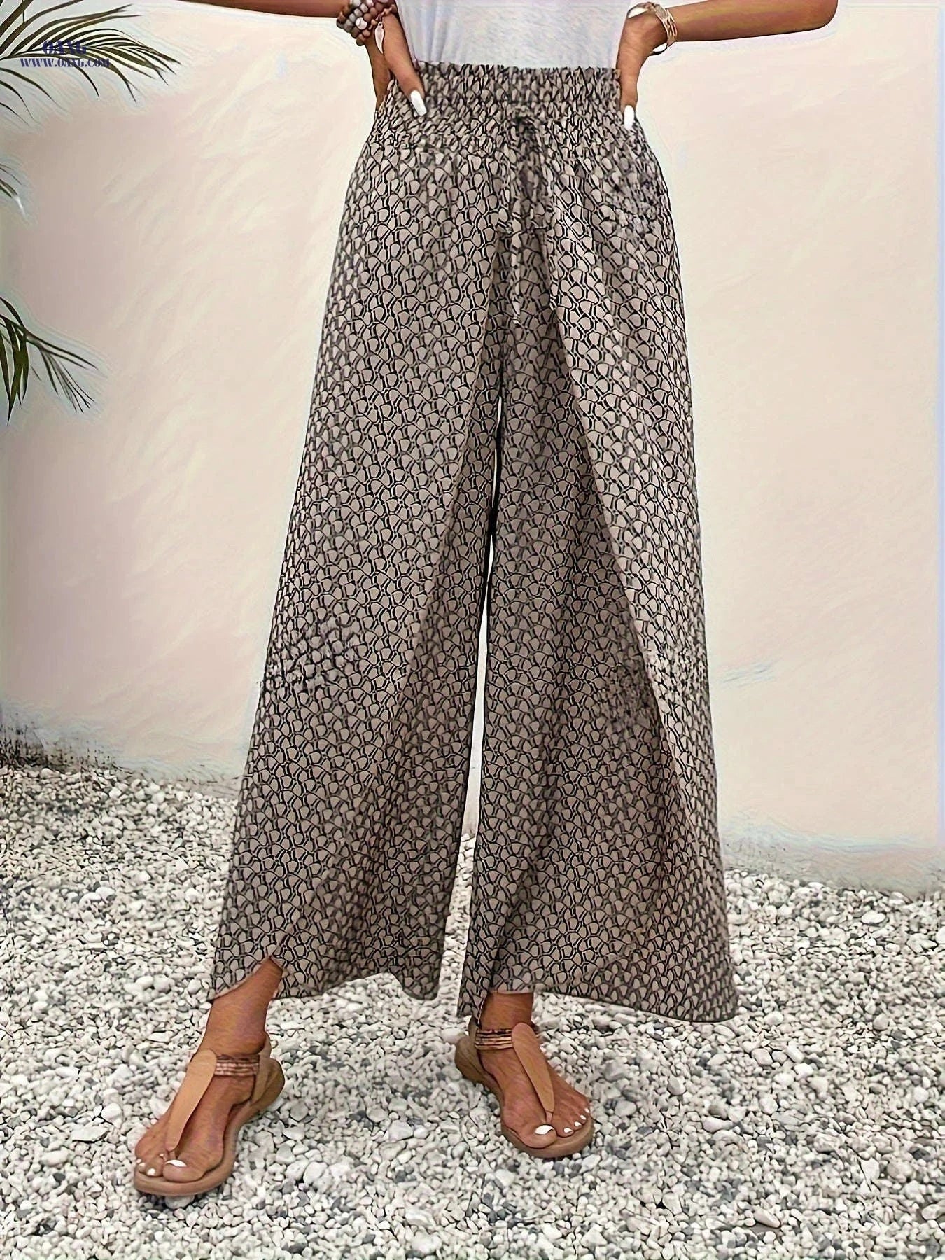 Elegant Wide-Leg Tulip Hem Pants - Tied Waist, Summer Style   OAXG 