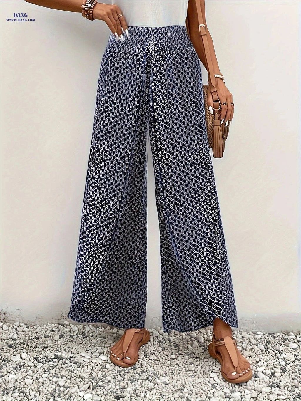 Elegant Wide-Leg Tulip Hem Pants - Tied Waist, Summer Style   OAXG 