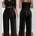 Elegant Women's 2-Piece Set - Thin Strap Camisole & Wide-Leg Pants   OAXG 