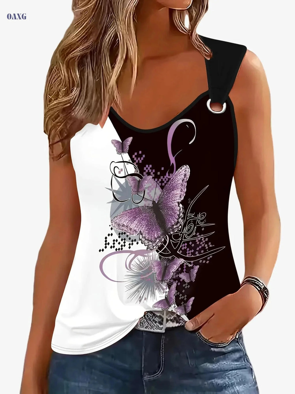 Elegant Women's 3D Butterfly Pattern V-Neck Tank Top - Summer Wear   OAXG Mixed Color / S