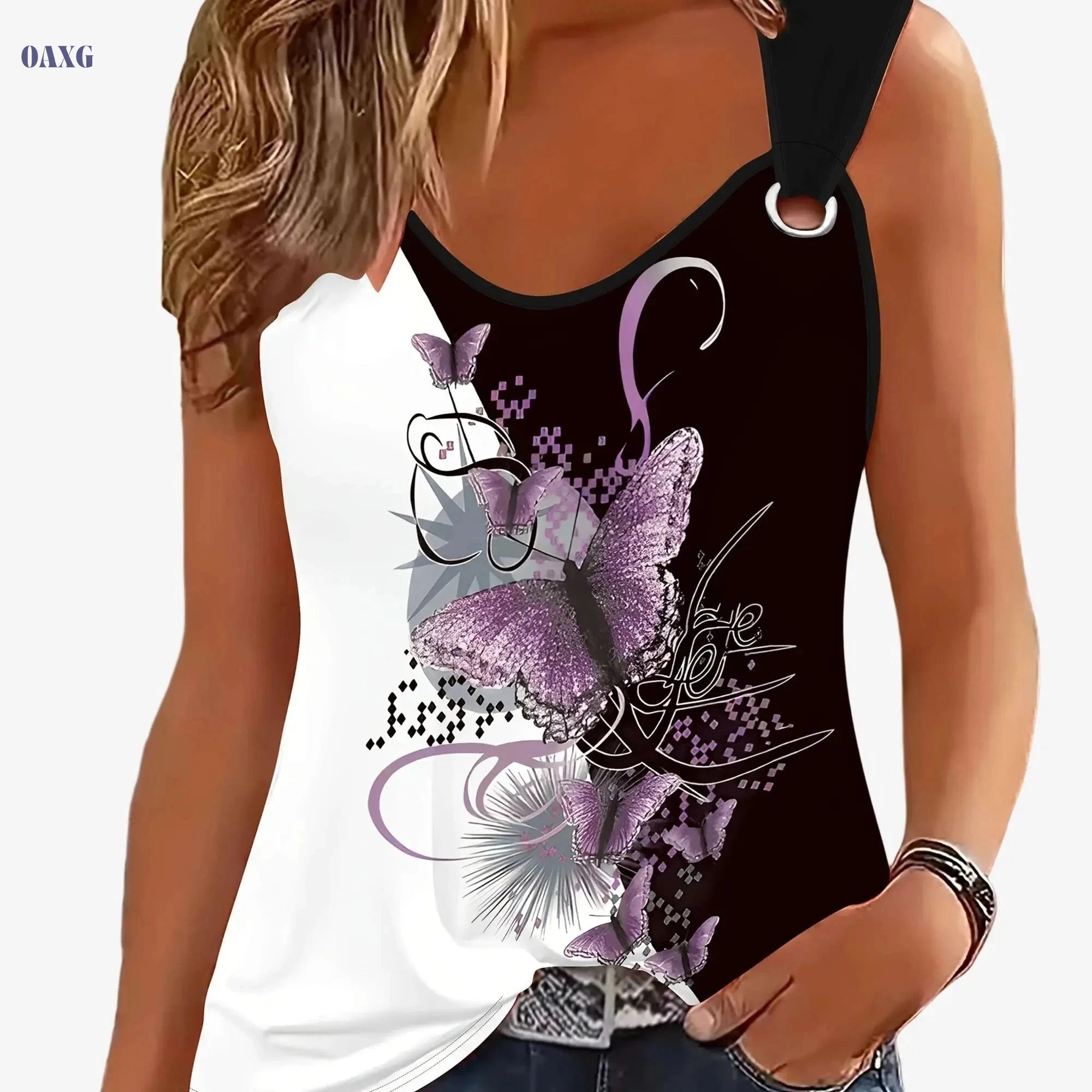 Elegant Women's 3D Butterfly Pattern V-Neck Tank Top - Summer Wear   OAXG Mixed Color / S