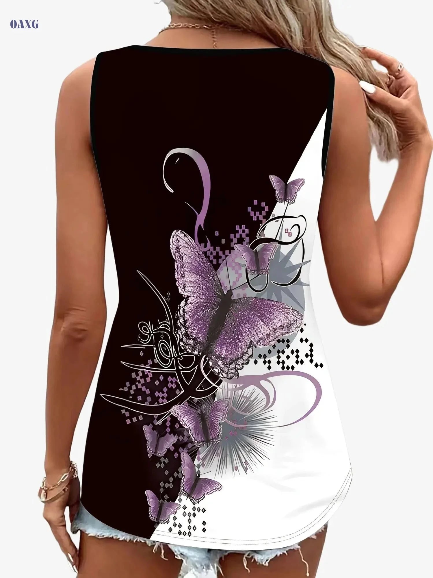 Elegant Women's 3D Butterfly Pattern V-Neck Tank Top - Summer Wear   OAXG 