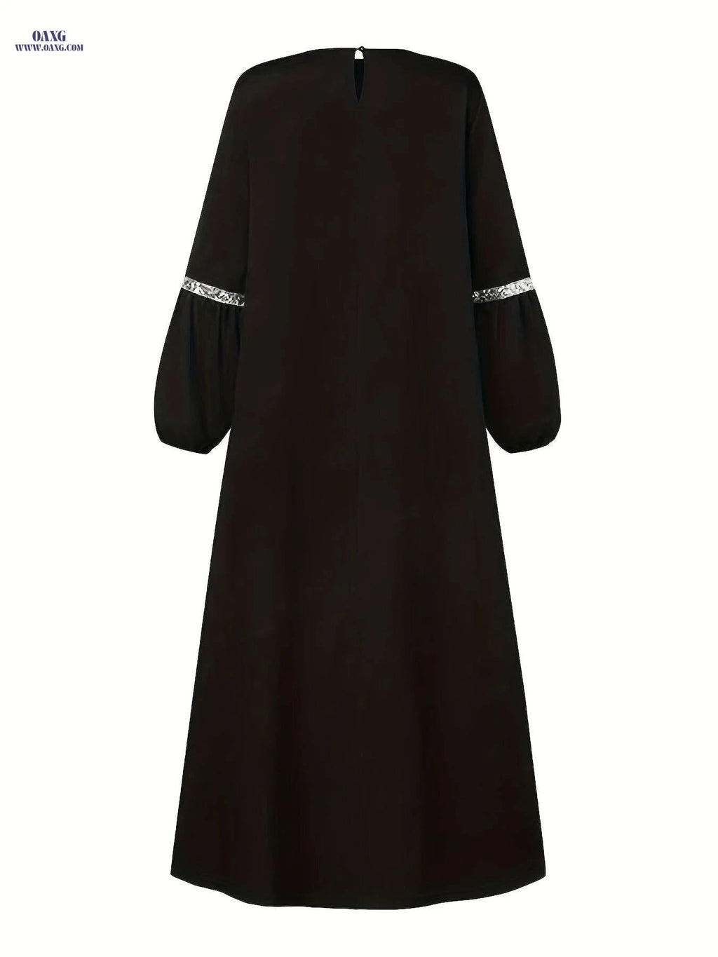 Elegant Women's Arabic Sequin Abaya - Round Neck Long Sleeve Style   OAXG crimson / S