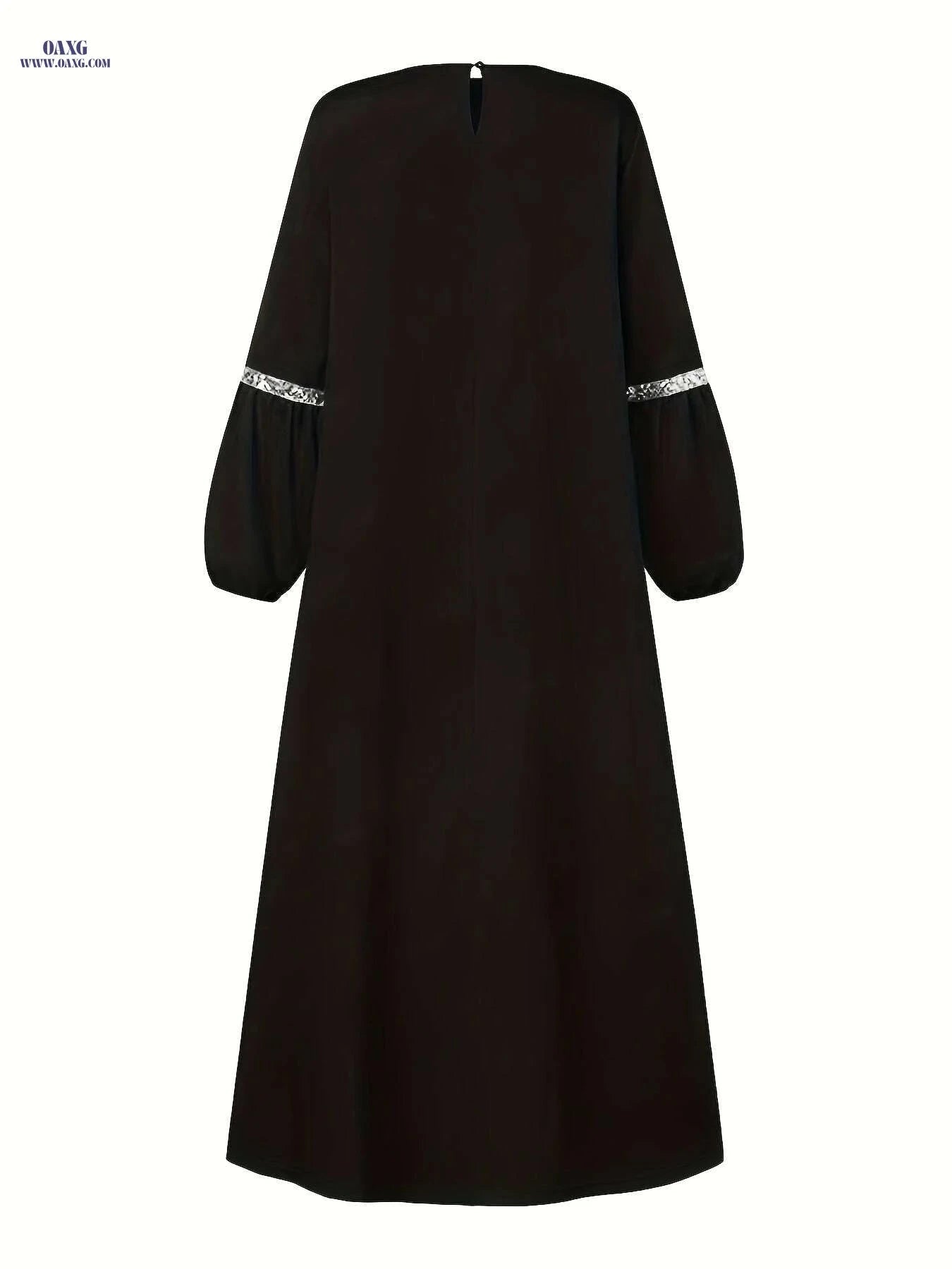 Elegant Women's Arabic Sequin Abaya - Round Neck Long Sleeve Style   OAXG crimson / S