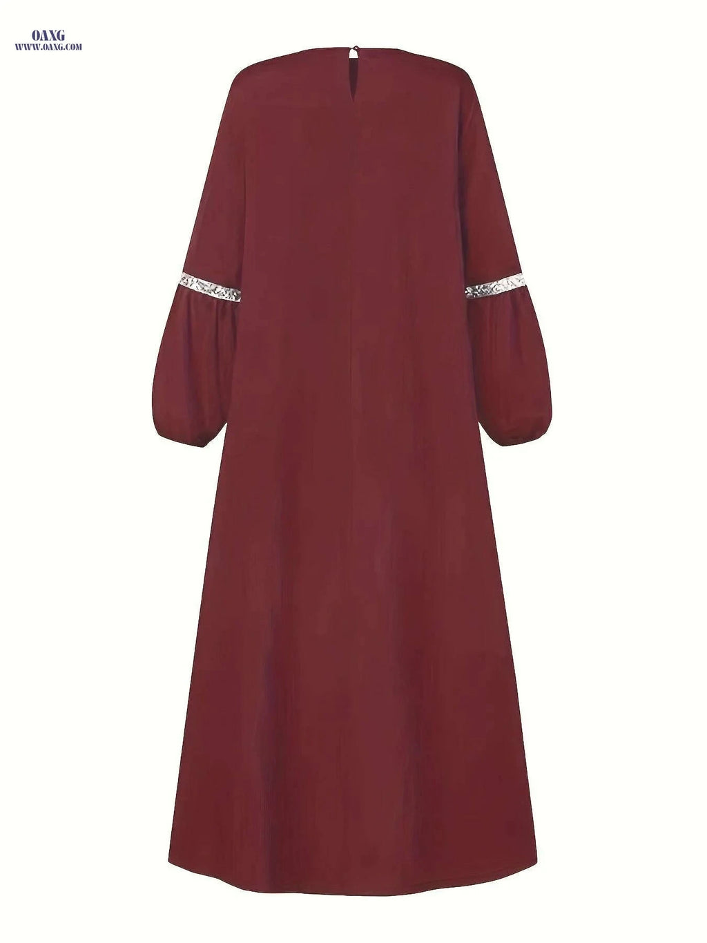 Elegant Women's Arabic Sequin Abaya - Round Neck Long Sleeve Style   OAXG crimson / S