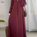 Elegant Women's Arabic Sequin Patchwork Abaya - Round Neck, Long Sleeve   OAXG crimson / S