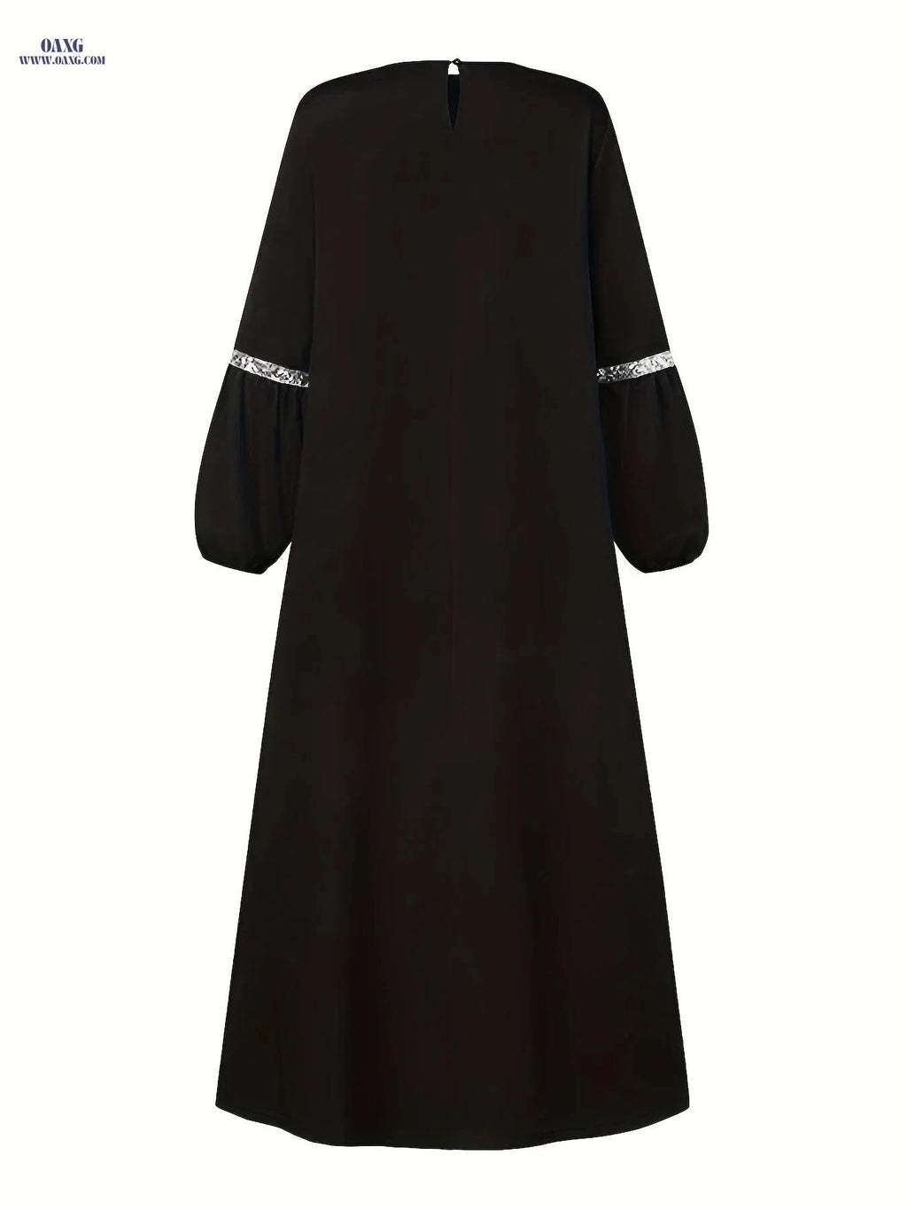 Elegant Women's Arabic Sequin Patchwork Abaya - Round Neck, Long Sleeve   OAXG crimson / S