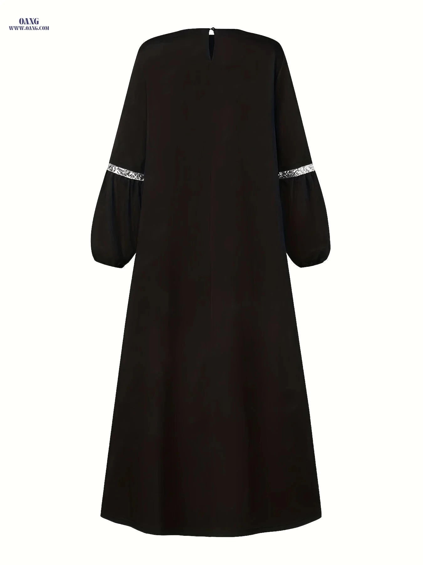 Elegant Women's Arabic Sequin Patchwork Abaya - Round Neck, Long Sleeve   OAXG crimson / S