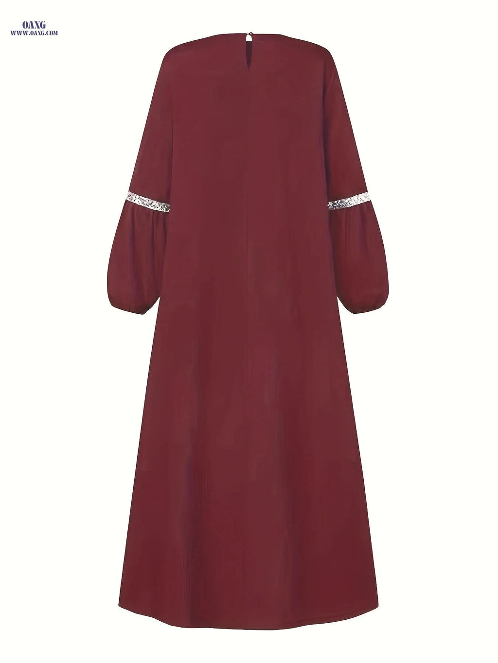 Elegant Women's Arabic Sequin Patchwork Abaya - Round Neck, Long Sleeve   OAXG 