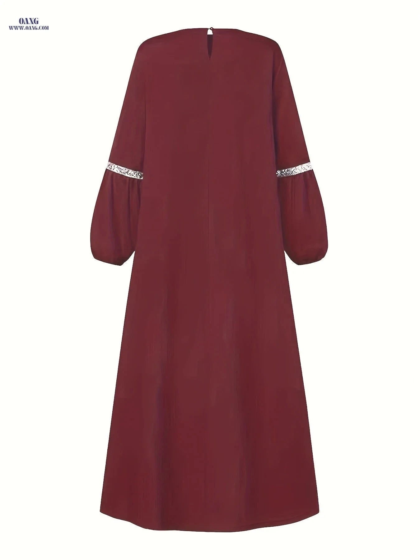 Elegant Women's Arabic Sequin Patchwork Abaya - Round Neck, Long Sleeve   OAXG 