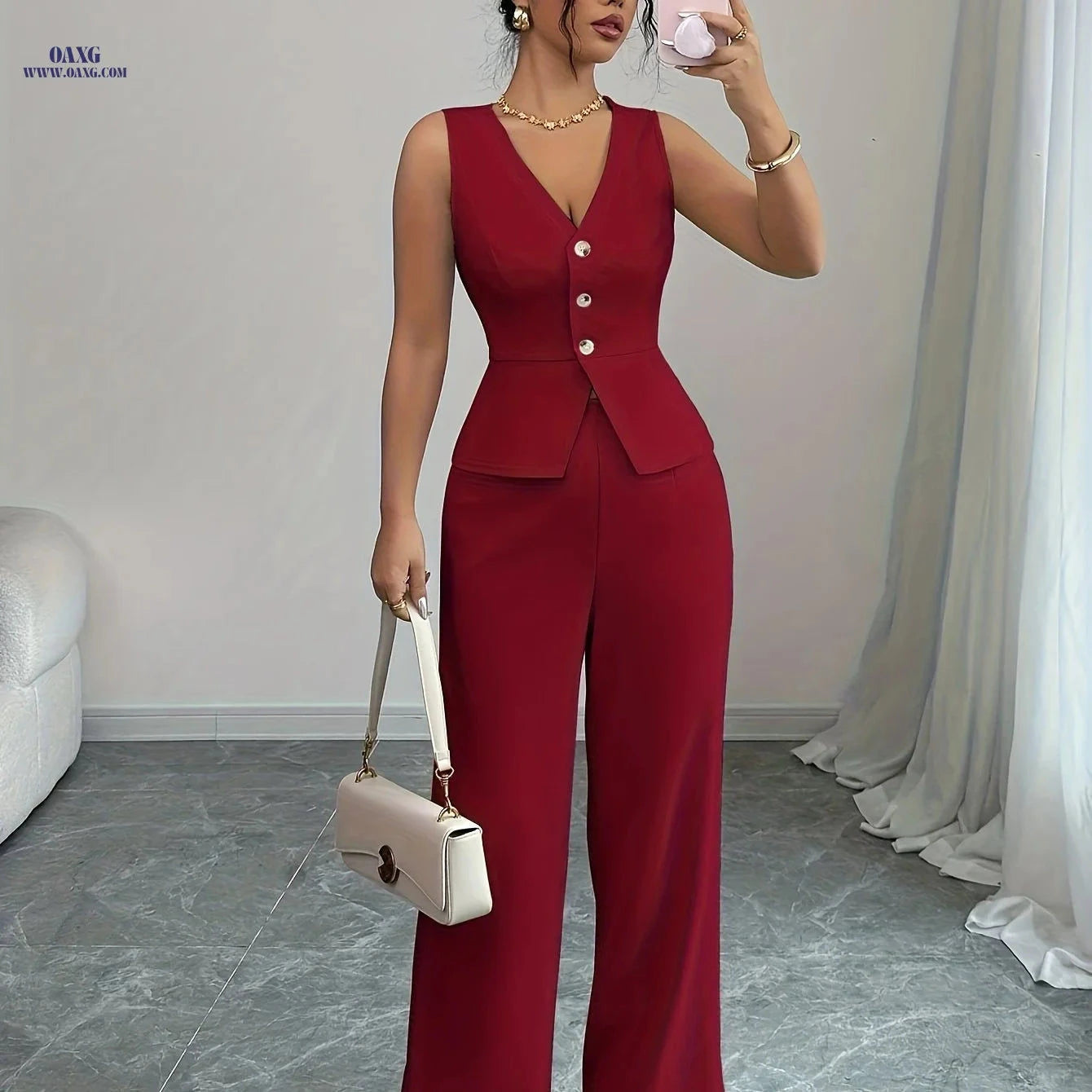 Elegant Women's Autumn Cardigan Vest & Pants Set for Office Wear   OAXG 