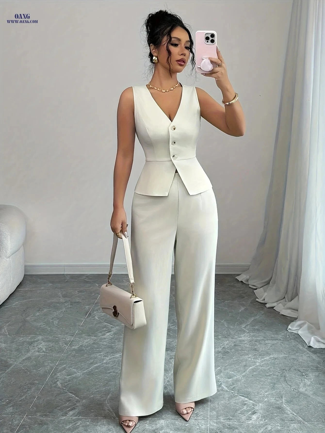 Elegant Women's Autumn Cardigan Vest & Pants Set for Office Wear   OAXG 