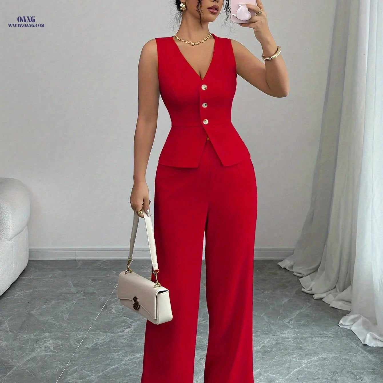 Elegant Women's Autumn Cardigan Vest & Pants Set for Office Wear   OAXG 