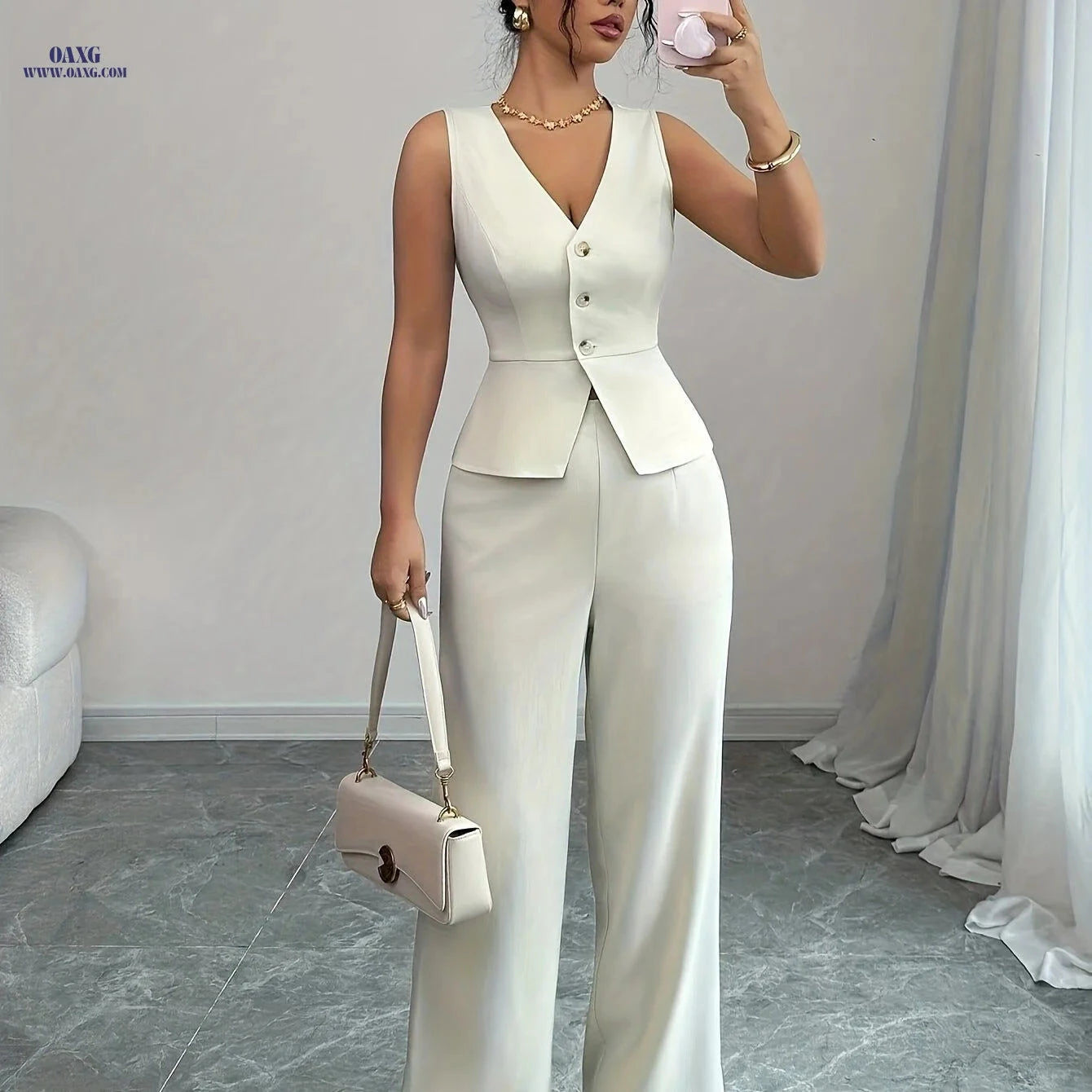 Elegant Women's Autumn Cardigan Vest & Pants Set for Office Wear   OAXG 
