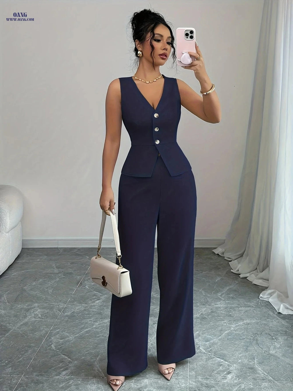 Elegant Women's Autumn Cardigan Vest & Pants Set for Office Wear   OAXG 