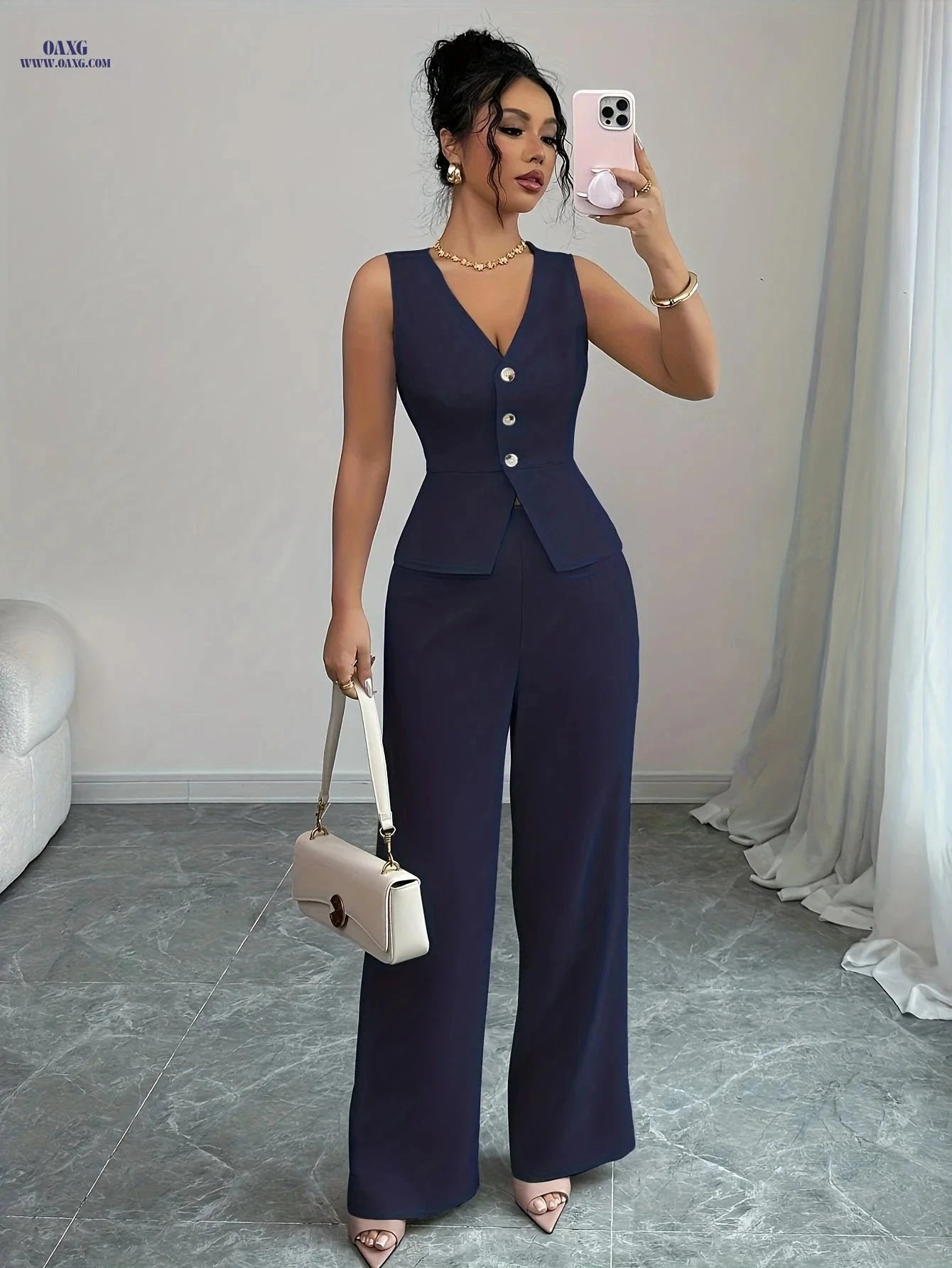 Elegant Women's Autumn Cardigan Vest & Pants Set for Office Wear   OAXG 