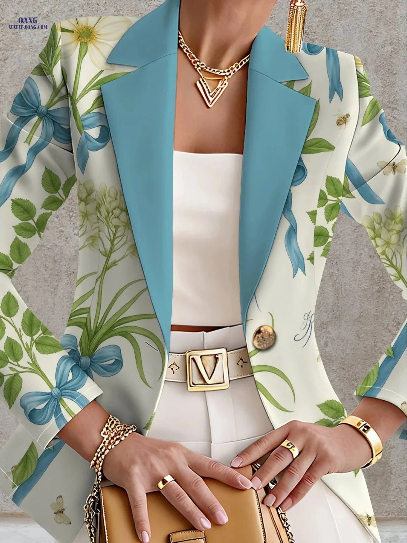 Elegant Women’s Autumn Coats - Floral Print, Long Sleeve Style   OAXG Mixed colors / S
