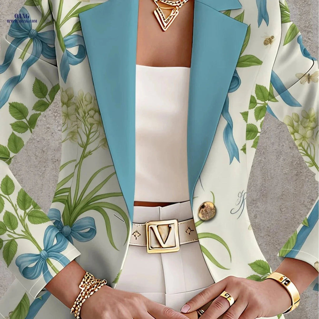 Elegant Women’s Autumn Coats - Floral Print, Long Sleeve Style   OAXG Mixed colors / S