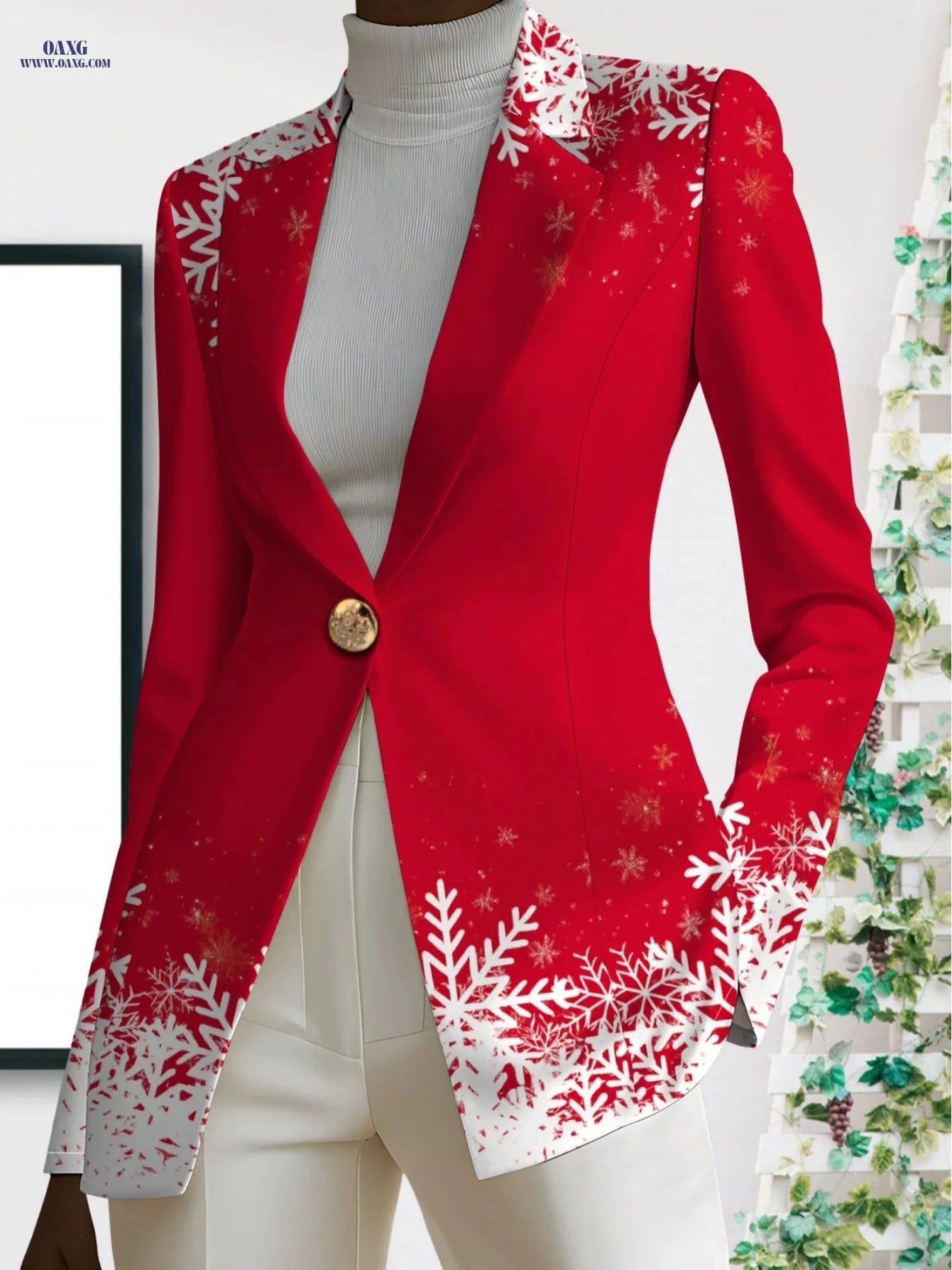 Elegant Women's Autumn Fashion - Geometric Patterns & Skirts   OAXG Red And White / S