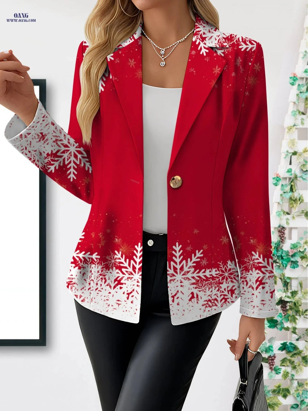 Elegant Women's Autumn Fashion - Geometric Patterns & Skirts   OAXG Red And White / S