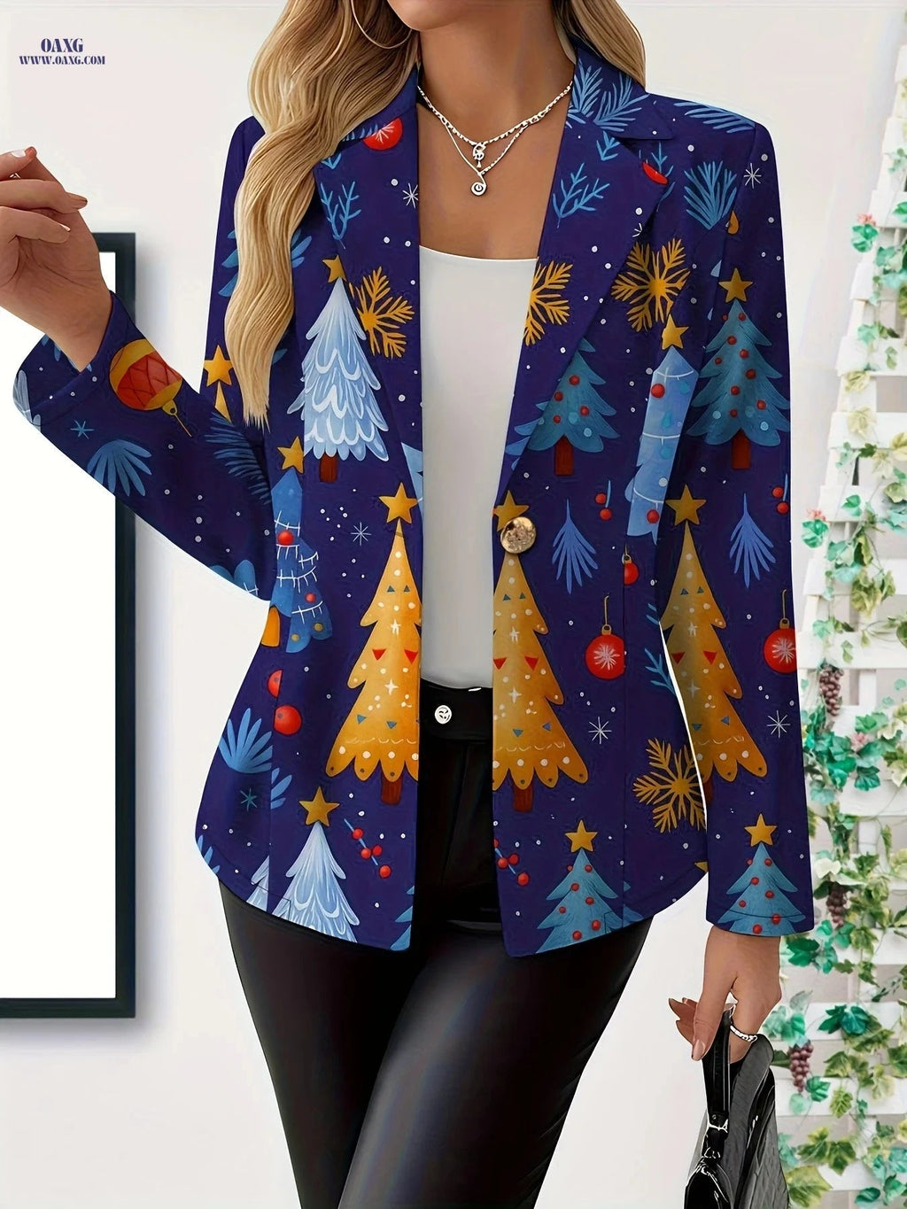 Elegant Women's Autumn Tops - Christmas Tree Pattern, Long Sleeve   OAXG 
