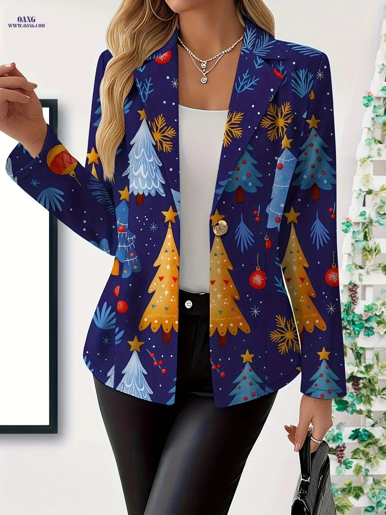 Elegant Women's Autumn Tops - Christmas Tree Pattern, Long Sleeve   OAXG 