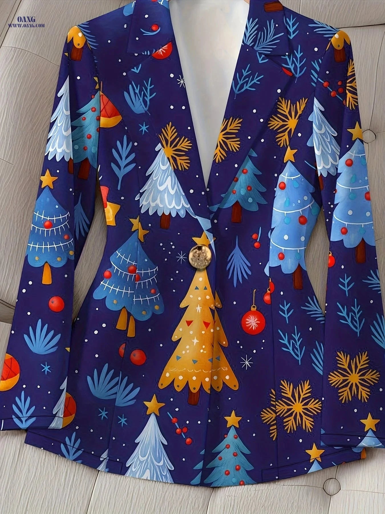 Elegant Women's Autumn Tops - Christmas Tree Pattern, Long Sleeve   OAXG Mixed Color / S