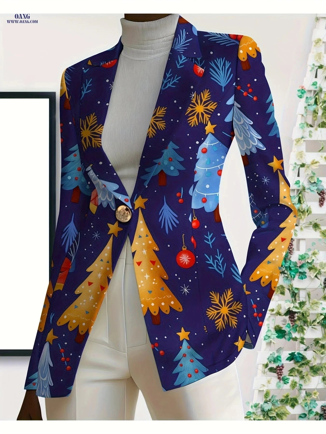 Elegant Women's Autumn Tops - Christmas Tree Pattern, Long Sleeve   OAXG 