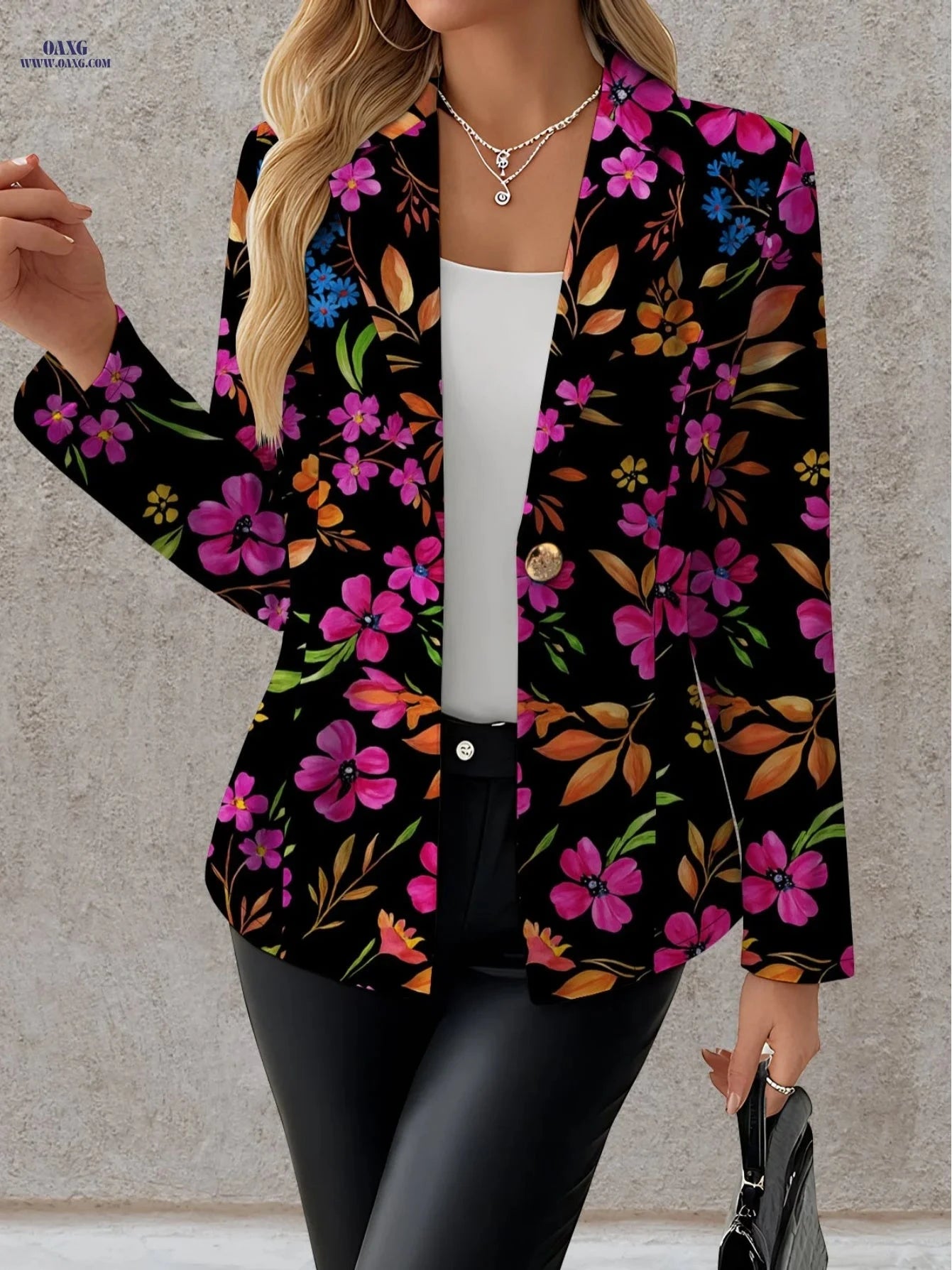 Elegant Women's Autumn Tops - Floral Print, Long Sleeve Design   OAXG 