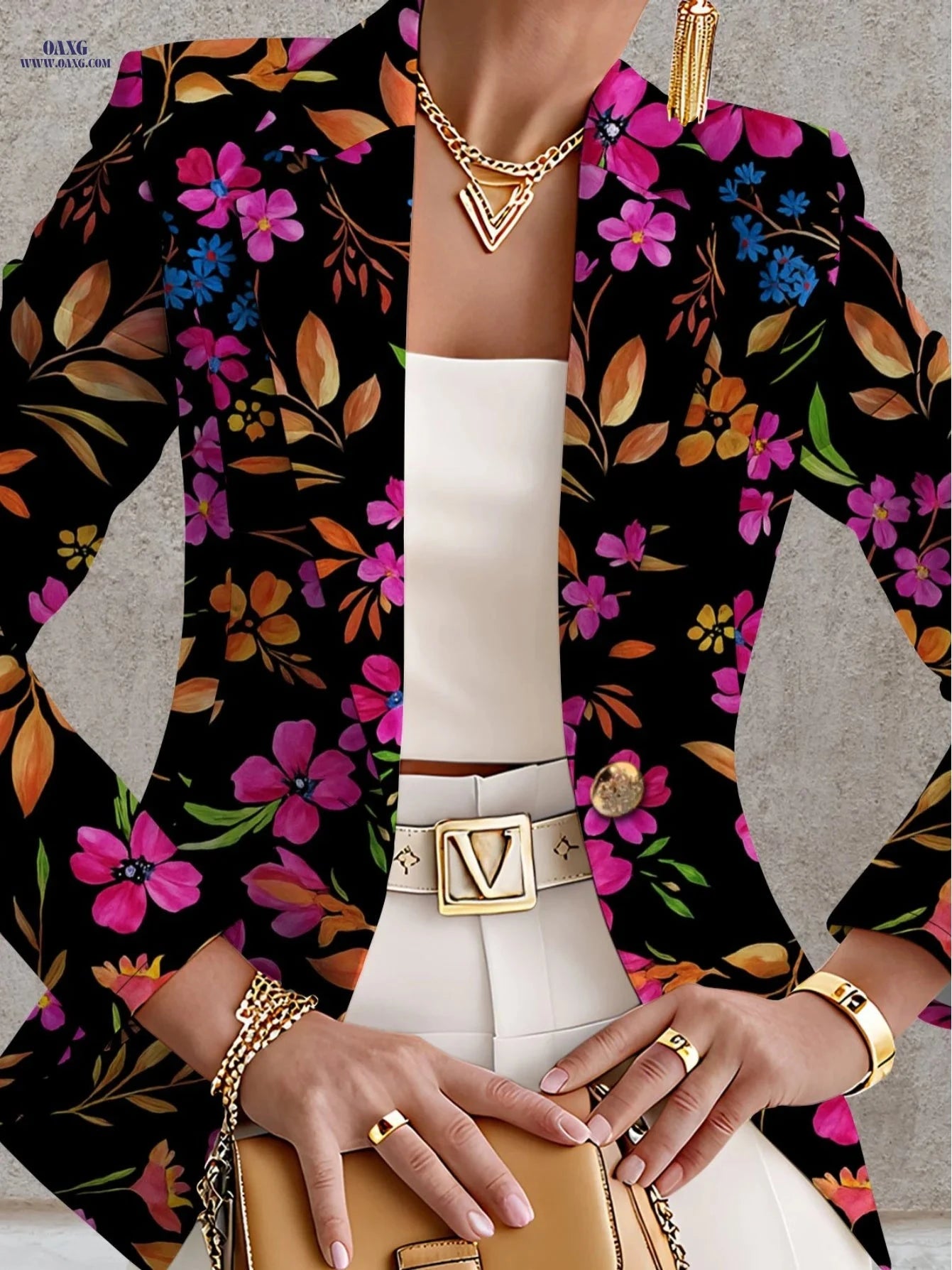 Elegant Women's Autumn Tops - Floral Print, Long Sleeve Design   OAXG 