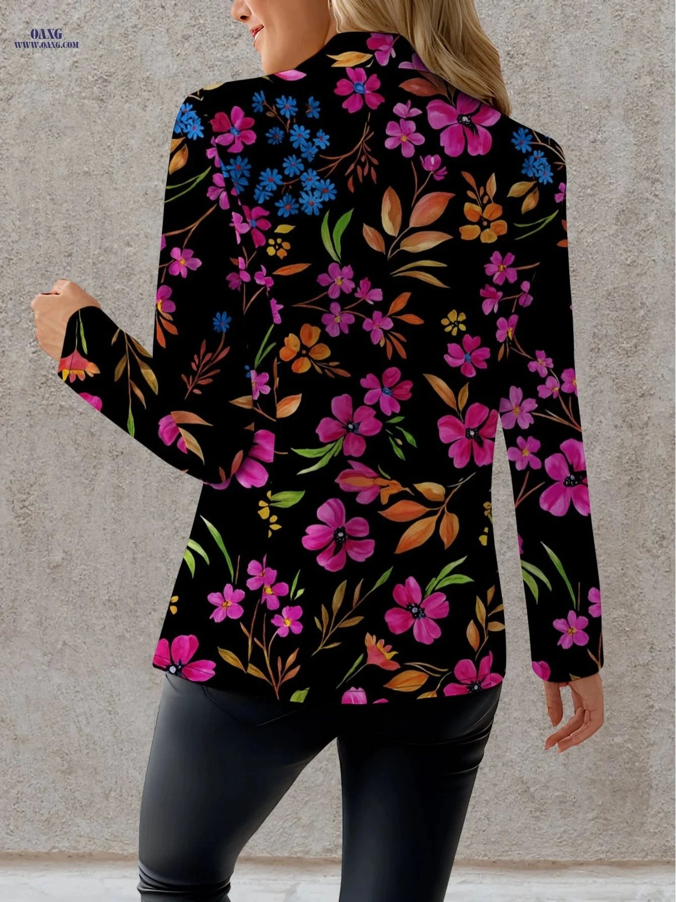 Elegant Women's Autumn Tops - Floral Print, Long Sleeve Design   OAXG 