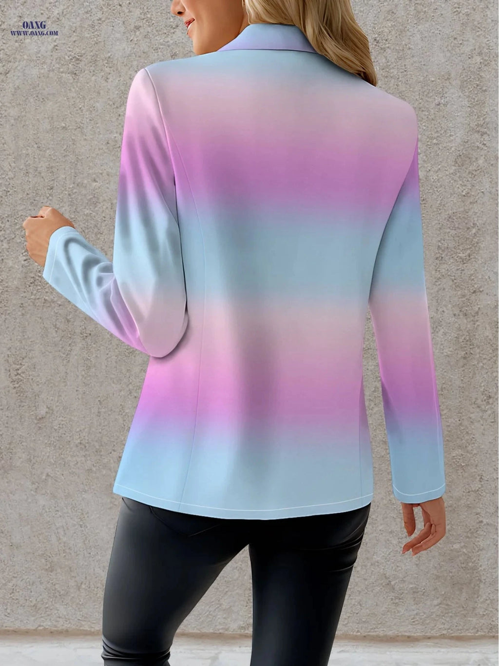 Elegant Women's Autumn Tops - Ombre Prints, Long Sleeve Style   OAXG blue purple pink / S